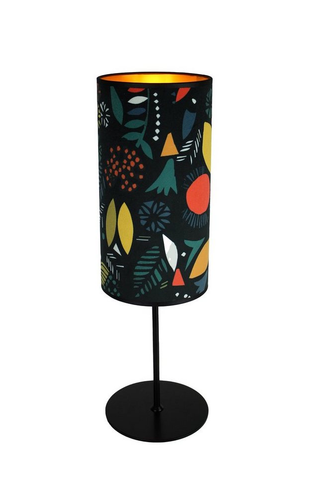 Signature Home Collection Nachttischlampe Nachttischlampe schwarz Lampenschirm bunt Samt Blumenmuster, ohne Leuchtmittel, warmweiß, als Kinderzimmerlampe nutzbar, Leselampe von Signature Home Collection