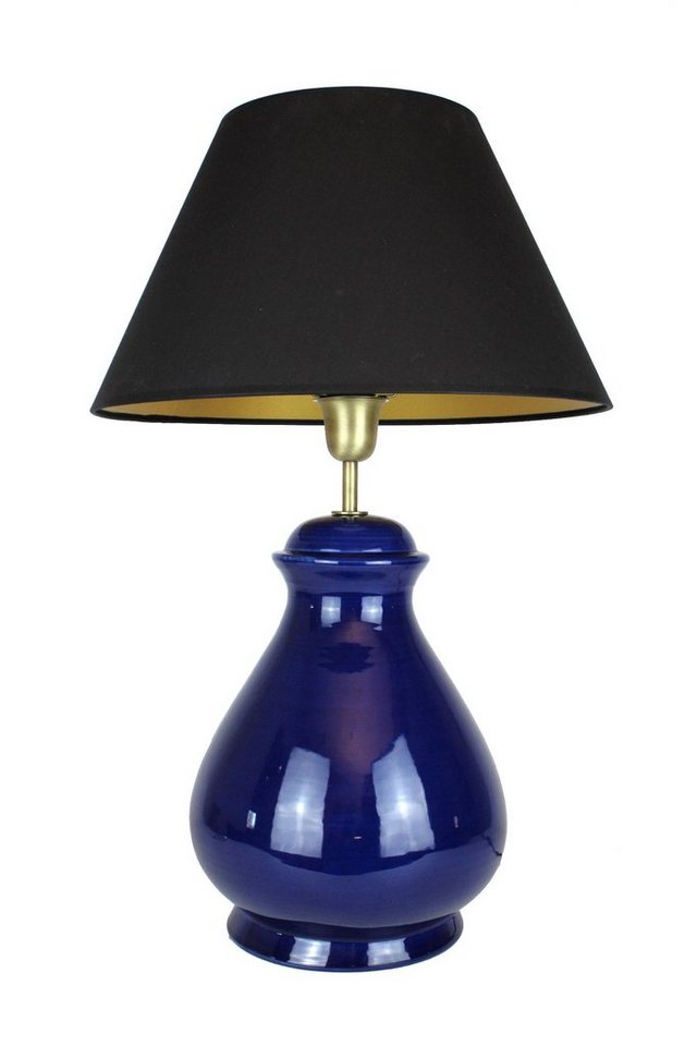 Signature Home Collection Nachttischlampe Tischlampe Keramik dunkelblau mit Lampenschirm schwarz, ohne Leuchtmittel, warmweiß, Nachttischlampe von Signature Home Collection
