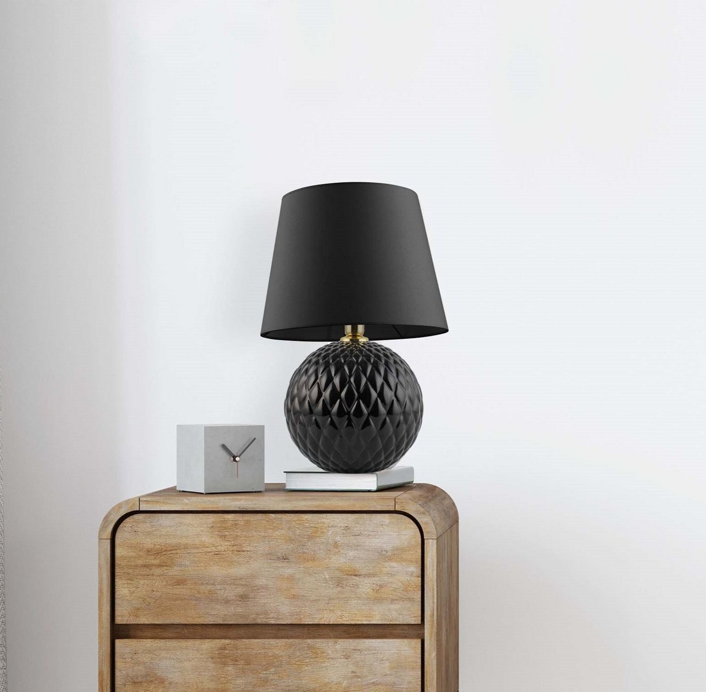 Signature Home Collection Nachttischlampe Tischlampe rund Glaslampe mit Lampenschirm schwarz, ohne Leuchtmittel, warmweiß, Nachttischlampe Signature Home Collection Nachttischlampe Tischlampe rund Glaslampe mit Lampenschirm schwarz, ohne Leuchtmittel, warmweiß, Nachttischlampe von Signature Home Collection