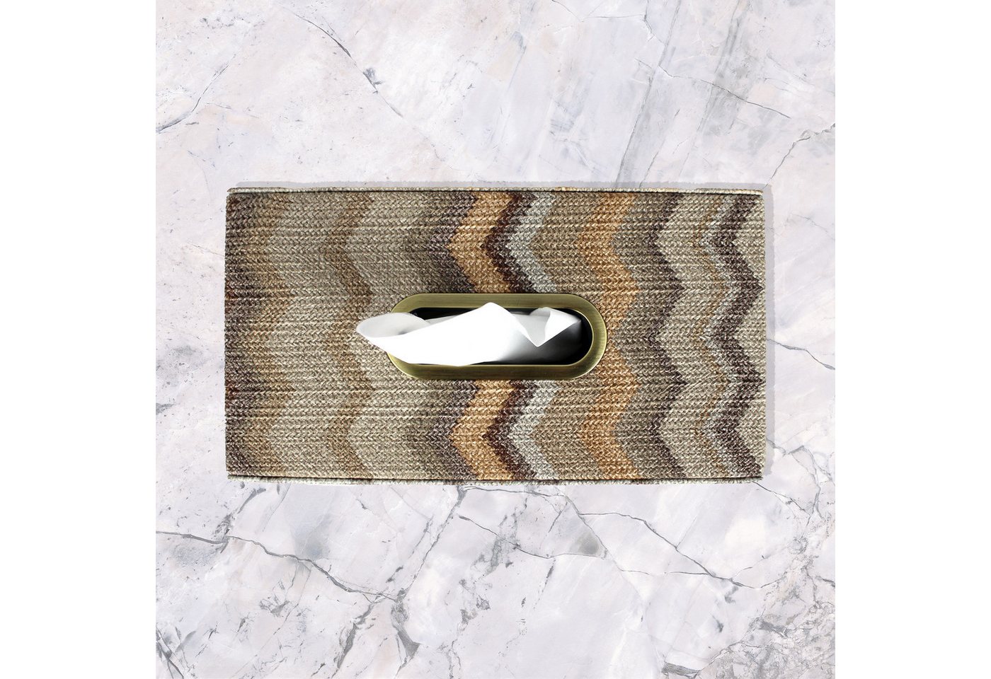 Signature Home Collection Papiertuchbox Taschentücherbox mit Zickzack Muster Metallgriff bunt gemustert (1 St), abwischbar, pflegeleicht von Signature Home Collection