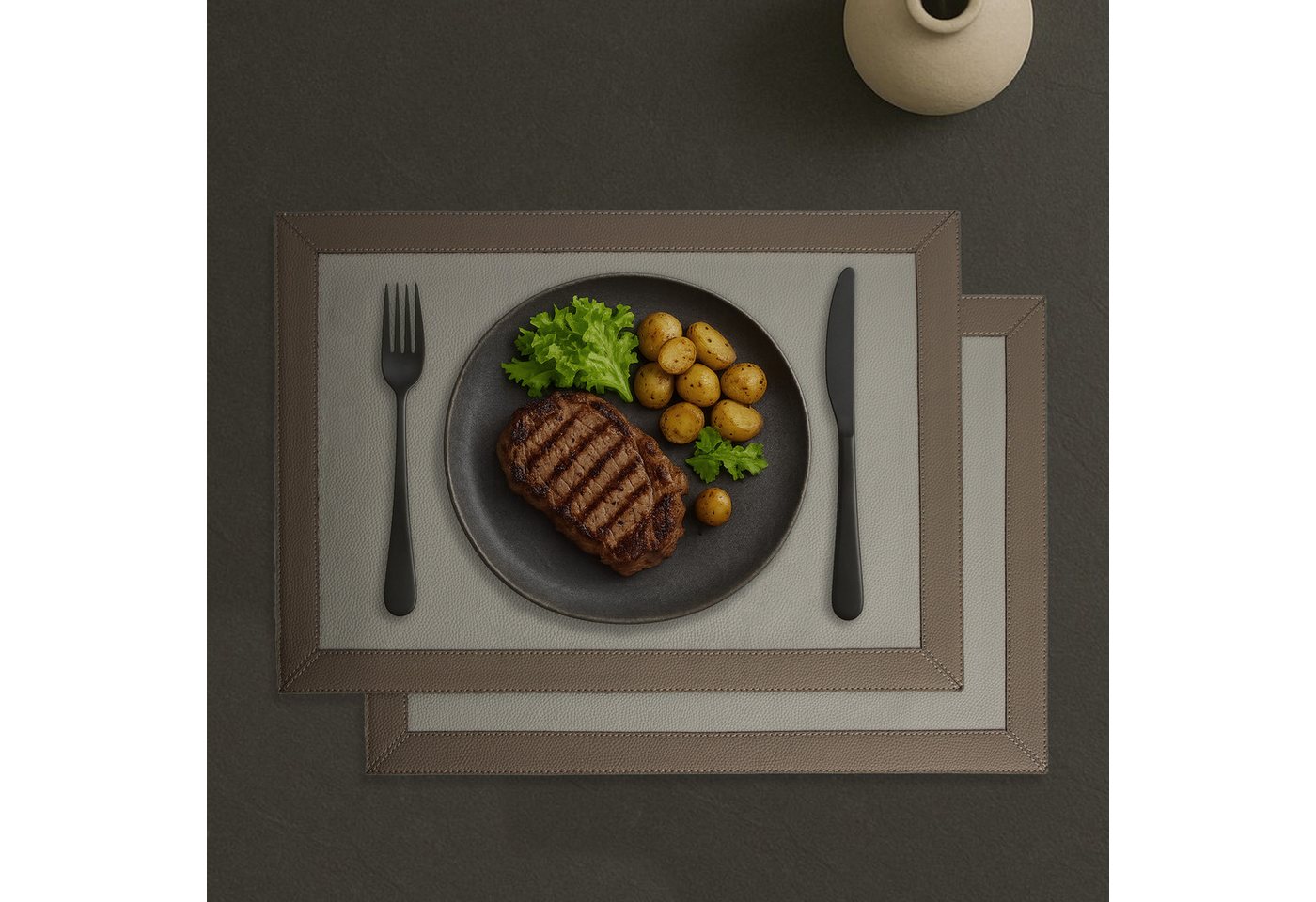 Signature Home Collection Platzset 4er Set Tischsets zweifarbig taupe braun mit Rand, (Set, 4-St., 4 Platzsets), abwischbar & pflegeleicht, mit Rand von Signature Home Collection