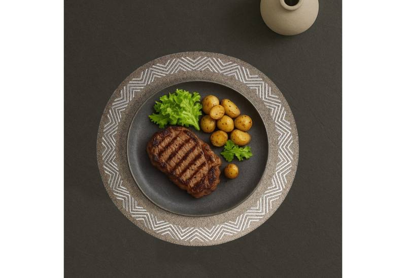 Signature Home Collection Platzset Platzset Tischset 6-er Set rund Leinenoptik Muster Kunstleder, (Set, 4-St., 4 Platzdecken), abwischbar & pflegeleicht, bestickt von Signature Home Collection