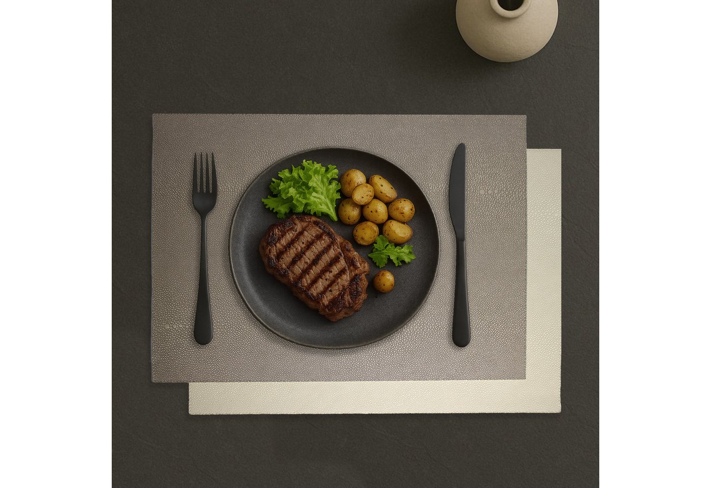 Signature Home Collection Platzset Tischset 6-er Set Kunstleder Rochenhaut zweifarbig rechteckig, (Set, Tischset 6-er Set Kunstleder 45 x 33 cm), pflegeleichtes Kunstleder: abwischbare, beschichtete Oberfläche von Signature Home Collection