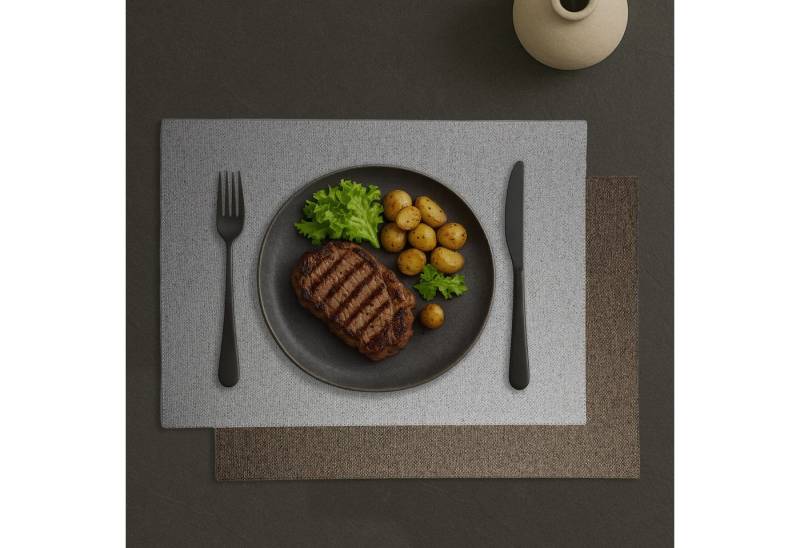 Signature Home Collection Platzset Tischset 6-er Set Leinen Optik Kunstleder creme weiß braun grau, (Set, 6-St., Tischset 6-er Set Kunstleder 45 x 33 cm), handgefertigte aus Europa, zweifarbig, beidseitig verwendbar von Signature Home Collection