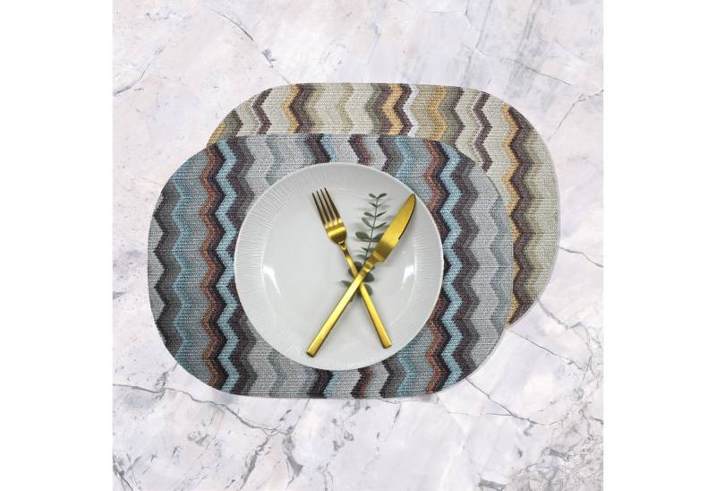 Signature Home Collection Platzset Tischset 6-er Set oval Zickzack Muster bunt zweifarbig Kunstleder, (Set, 6 Platzsets), zweifarbig, pflegeleicht & abwischbar von Signature Home Collection