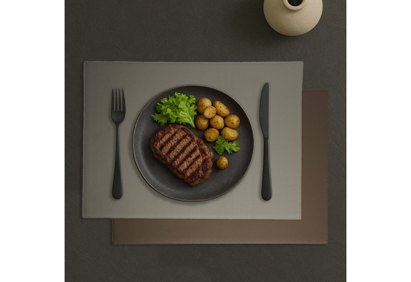 Signature Home Collection Platzset Tischset 6er Set Glattleder Kunstleder zweifarbig grau braun, (Set, 6 Platzsets), abwischbar, beidseitig verwendbar von Signature Home Collection