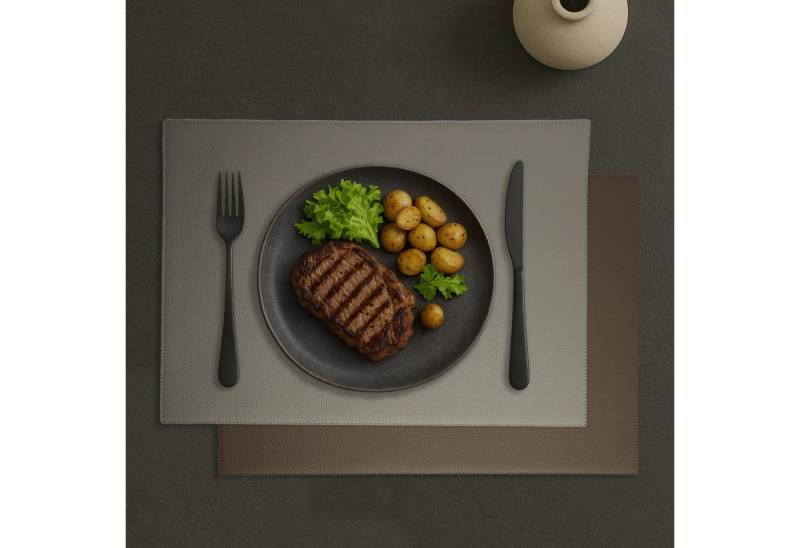 Signature Home Collection Platzset Tischset 6er Set Glattleder Kunstleder zweifarbig grau braun, (Set, 6 Platzsets), abwischbar, beidseitig verwendbar von Signature Home Collection