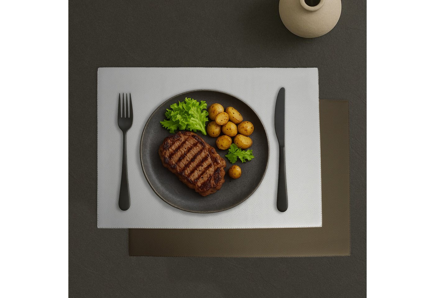 Signature Home Collection Platzset Tischset 6er Set Glattleder Kunstleder zweifarbig grau braun, (Set, 6 Platzsets), abwischbar, beidseitig verwendbar von Signature Home Collection
