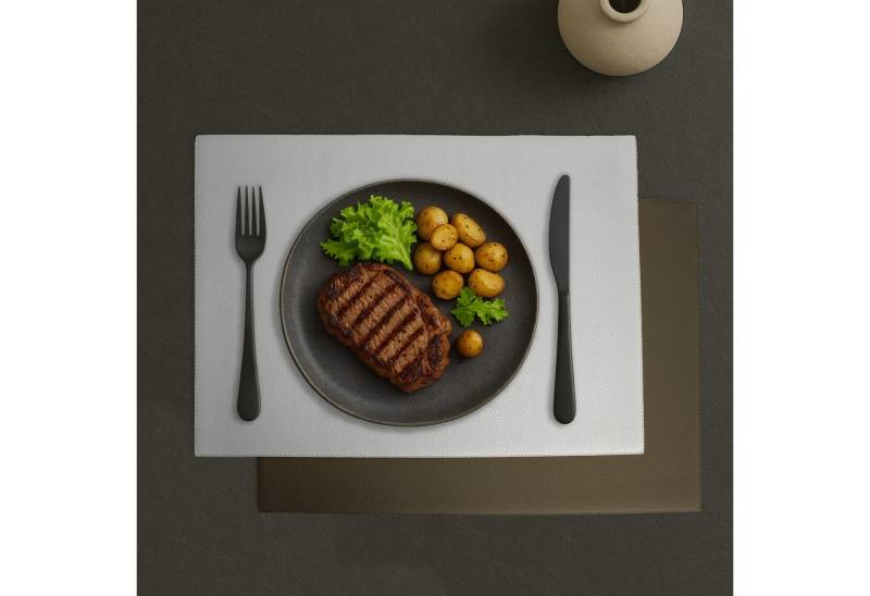 Signature Home Collection Platzset Tischset 6er Set Glattleder Kunstleder zweifarbig grau braun, (Set, 6 Platzsets), abwischbar, beidseitig verwendbar von Signature Home Collection