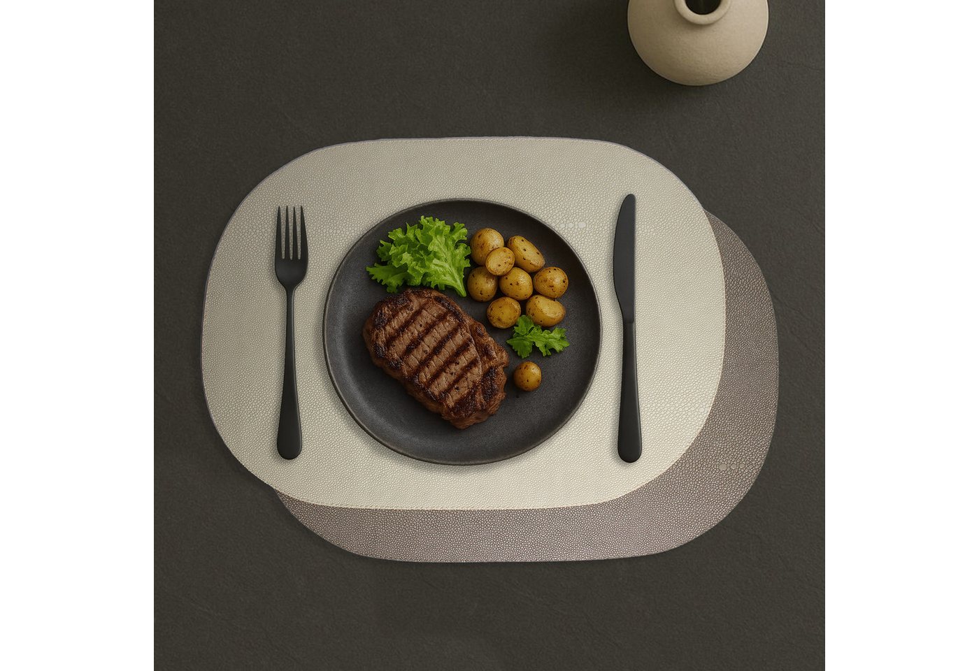 Signature Home Collection Platzset Tischsets 6-er Set oval Rochen Optik beidseitig verwendbar, (Set, 6-St., Tischset 6-er Set Kunstleder 45 x 33 cm), beidseitig verwendbar mit 2 unterschiedlichen Farben von Signature Home Collection