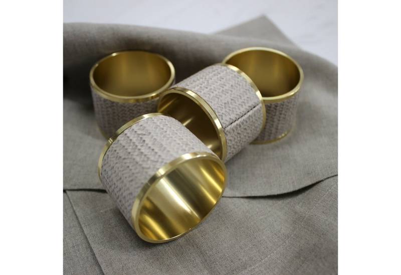 Signature Home Collection Serviettenring Serviettenringe 4-er Set Messing goldfarbig beige grün, Messing, (Set, 4-tlg., 4 Serviettenringe), dezentes Muster, gold farbenes Messing von Signature Home Collection