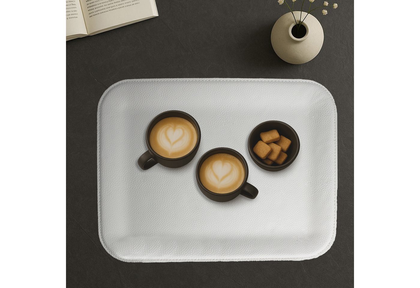 Signature Home Collection Tablett Rechteckiges Tablett Kunstleder taupe weiß Glattlederoptik 33x25 cm, (1 Tablett), pflegeleicht, abwischbares Kunstleder von Signature Home Collection