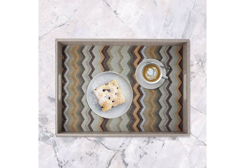 Signature Home Collection Tablett Tablett braun gestreift abwischbar Muster gezackt mit Griffen, Kunstleder, (1 Stück, 1-tlg., 1x Tablett), abwischbar, rutschfest, geeignet zum Servieren von Signature Home Collection