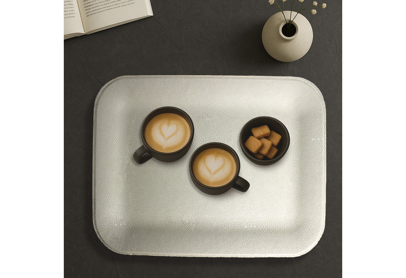 Signature Home Collection Tablett Tablett flach Rochenhaut Kunstleder Serviertablett, Kunstleder, (1x Tablett rechteckig Kunstleder), Tablett in Rochenhaut Kunstleder: pflegeleicht & abwischbar von Signature Home Collection