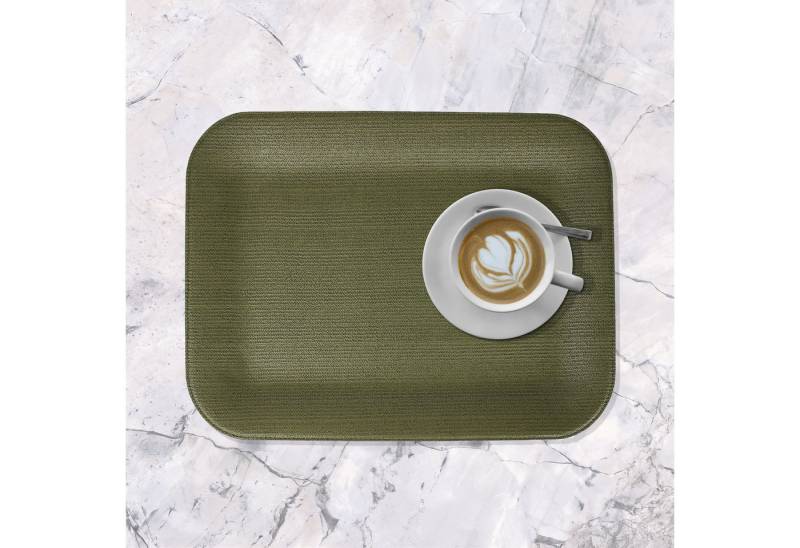 Signature Home Collection Tablett Tablett flach groß beige grün Strick Serviertablett beschichtet, Kunstleder, (1 Stück, 1-tlg., 1x Tablett), abwischbar, ideal zum Servieren von Signature Home Collection
