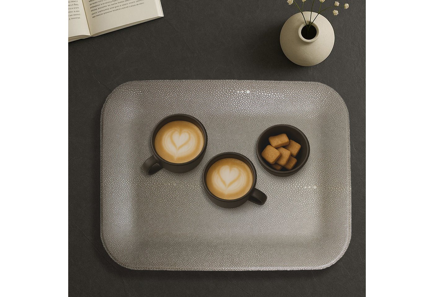 Signature Home Collection Tablett Tablett klein flach rechteckig Kunstleder Rochen Kaffeetablett, Kunstleder, (1-tlg., 1x Tablett rechteckig Kunstleder), Tablett in Kunstleder: pflegeleicht & abwischbar von Signature Home Collection