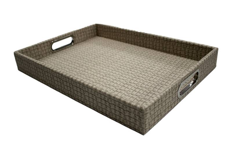 Signature Home Collection Tablett Tablett rechteckig Kunstleder Kroko Leder mit Griffen zum Servieren, Kunstleder, Edelstahl, (1 Stück, 1-tlg., 1x Tablett rechteckig Kunstleder), mit stabilen Metallgriffen und hohem Rand zum Servieren von Signature Home Collection