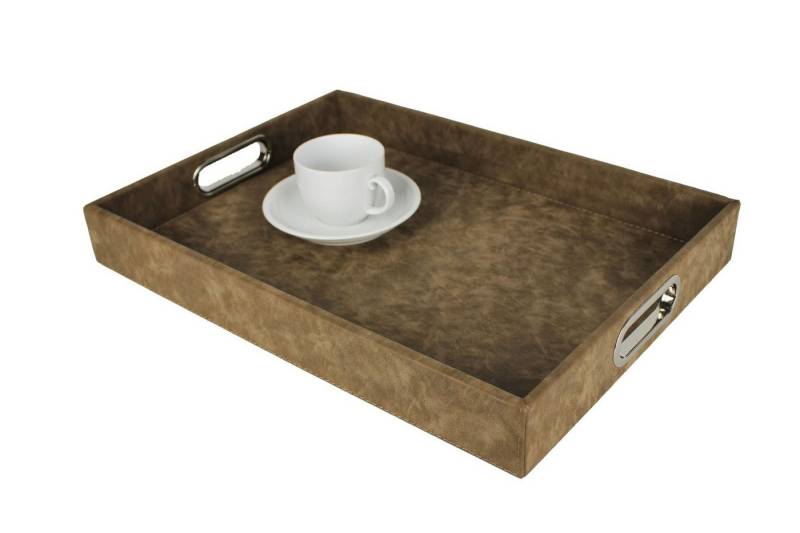 Signature Home Collection Tablett Tablett rechteckig Wildleder Optik mit Griffen, Kunstleder, (1 Stück, 1-tlg., 1x Tablett rechteckig Wildleder), Oberfläche beschichtet abwischbar von Signature Home Collection