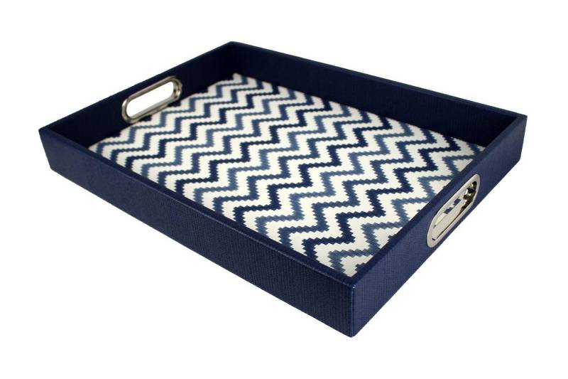 Signature Home Collection Tablett Tablett rechteckig Zickzack Muster blau mit Griffen, Serviertablett, Kunststoff, (1 Stück, 1x Tablett), zum Servieren, abwischbar und rutschfest von Signature Home Collection
