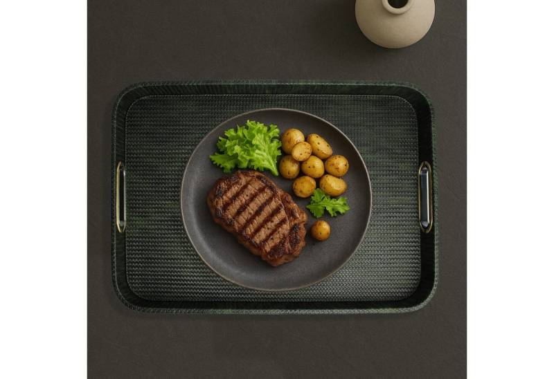 Signature Home Collection Tablett Tablett rechteckig abgerundet Kunstleder mit Griffen mit Rand, Kunstleder, (1-tlg), mit Griffen und Rand, beschichtet und abwischbar von Signature Home Collection
