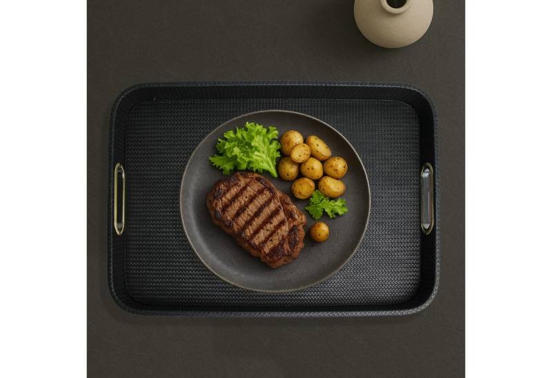 Signature Home Collection Tablett Tablett rechteckig abgerundet Kunstleder mit Griffen mit Rand, Kunstleder, (1-tlg), mit Griffen und Rand, beschichtet und abwischbar von Signature Home Collection