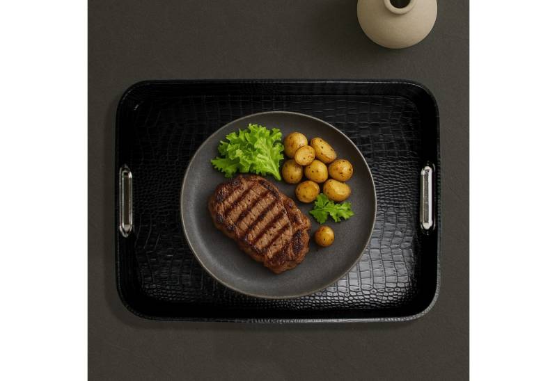 Signature Home Collection Tablett Tablett rechteckig abgerundet Kunstleder mit Griffen mit Rand, Kunstleder, (1-tlg), mit Griffen und Rand, beschichtet und abwischbar von Signature Home Collection