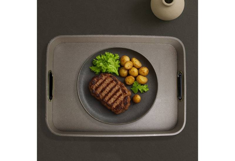 Signature Home Collection Tablett Tablett rechteckig abgerundet Kunstleder mit Griffen mit Rand, Kunstleder, (1-tlg), mit Griffen und Rand, beschichtet und abwischbar von Signature Home Collection