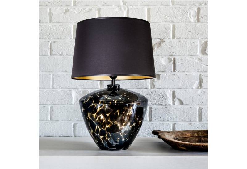 Signature Home Collection Tischleuchte Tischlampe Glas gefleckt mit Lampenschirm schwarz, ohne Leuchtmittel, Warmweiß, Glaslampe mundgeblasenes Glas von Signature Home Collection