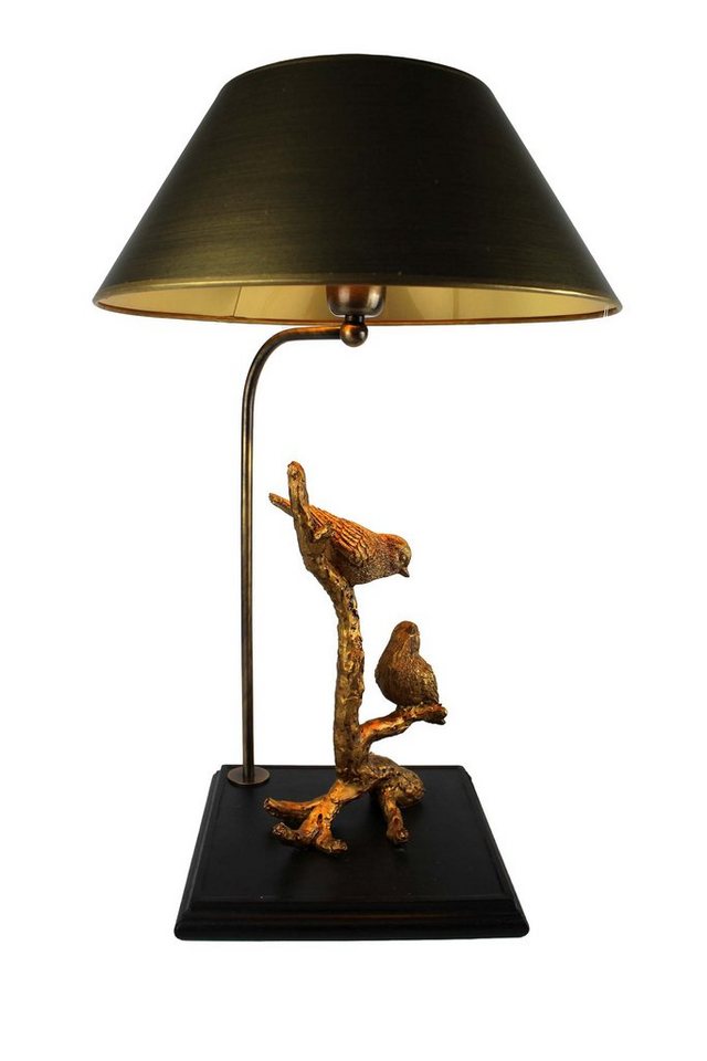 Signature Home Collection Tischleuchte Tischlampe Vögel Figur gold mit Lampenschirm Handstrichlack, ohne Leuchtmittel, warmweiß, Tischleuchte mit Schirm in Handstrichlack, handgefertigt von Signature Home Collection