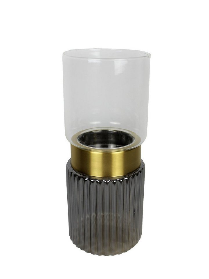 Signature Home Collection Tischvase Tischvase 2-teilig grau gerillt mit Goldrand (1 Stück, 2-teilige Glasvase), oberer Teil abnehmbar, als Windlicht nutzbar von Signature Home Collection