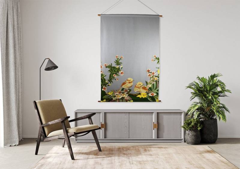 Signature Home Collection Wanddekoobjekt Wanddekoobjekt Wandbehang Dschungel bedruckt Stoff 90x130 cm Holz (1 Stück), bestickt in Handarbeit, mit Holzstäben von Signature Home Collection