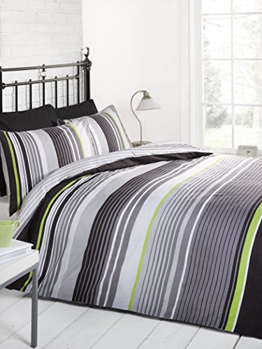 Signature gestreift Quilt Bettbezug und 2 Kissenbezüge Bettwäsche-Set, grau/schwarz/grün/weiß, King von Signature