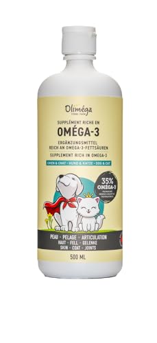 Oliméga Farm, Leindotteröl für Hunde und Katzen, 500 ml, reich an mehrfach ungesättigten Omega-3-Fettsäuren, Vitamin E. Rein et kaltgepresst. Gelenke, Fell und Haut. Hergestellt in Kanada. von Signé Caméline