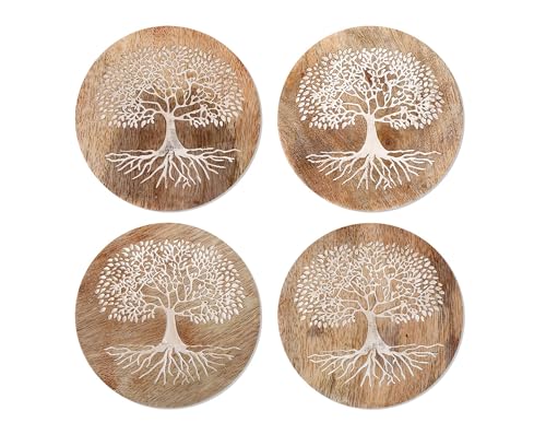 Untersetzer-Set mit 4 Untersetzern: Baum des Lebens, aus MDF-Holz, H 1 x B 10 x T 10 cm von SIGNES GRIMALT