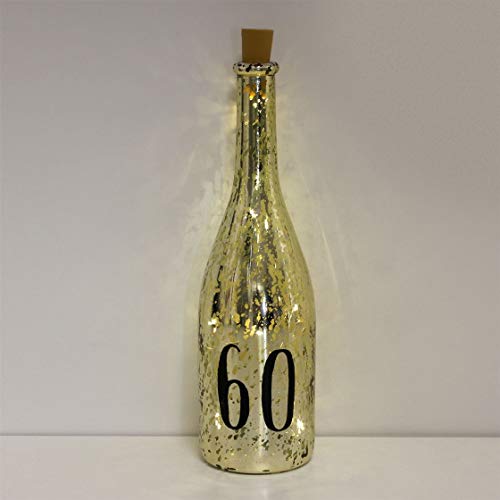Flasche mit Beleuchtung, Craquelé-Glasur, batteriebetrieben, mit Zahl, Geschenk zum 60. Geburtstag von Signography