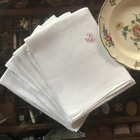 4 Jugendstil Servierten Weiß Antike Servietten/Monogramm /Monogramm Servietten von SignoraMargherita
