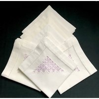 8 Weiße Antike Servietten Aus Feiner Baumwolle Mit Stickerei von SignoraMargherita