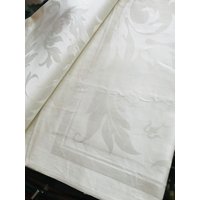Vintage Tafeltuch Seiden Damast Tischdecke Weiß 1, 45x1, 40 M von SignoraMargherita
