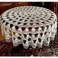 Vintage Tischdecke/Gehäkeltetischdecke Natur Weiße 42 cm von SignoraMargherita