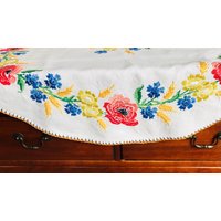 Vintage Tischdecke Bestickte Handarbeit Im Landhaus Stil Erntedank Feier 1x1M von SignoraMargherita