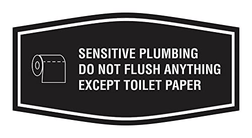 Fancy Sensitive Plumbing Do Not Flush Anything Except Toilettenpapier-Schild, Schwarz, klein, 2 Stück von Signs ByLITA