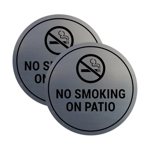 Signs ByLITA Circle Schild "No Smoking on Patio", gebürstetes Silber, klein, 2 Stück von Signs ByLITA