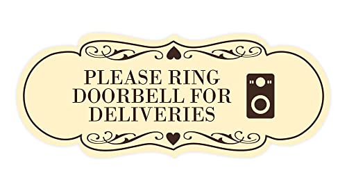Signs ByLITA Designer Please Ring Doorbell for Deliveries-Schild (Elfenbein/Dunkelbraun), mittelgroß von Signs ByLITA
