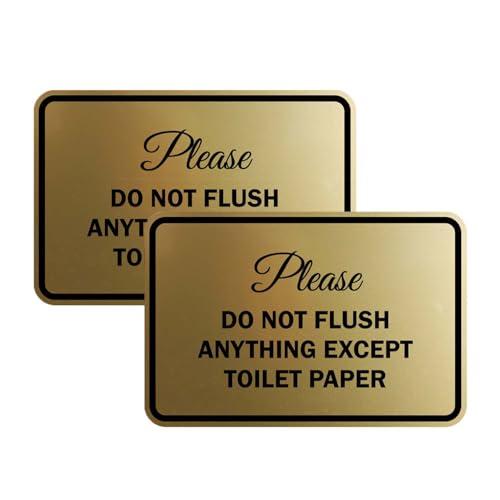 Signs ByLITA Klassisches gerahmtes Schild mit Aufschrift "Please do not flush anything except toilet paper (Brushed Gold), groß, 2 Stück von Signs ByLITA