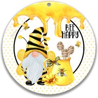 Biene Glücklicher Gnom Kranz, Honigbiene Liebhaber, Süßes Wichtelschild, Glückliches Schild, Sommerkranz, Küchenschild 7-Sum016 von SignsbyLindaNee