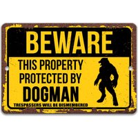 Dogman-Zeichen, Heimatstadt-Legenden, Kryptozoologie, Cryptid-Zeichen, Lustiges Rostiges Metallschild, Dogman-Warnschild No Trespassing Outdoor Sign von SignsbyLindaNee