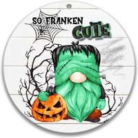 Frankenstein Gnome Halloween Schild - 12" Kranz Kürbis Süßes Oder Saures 3" Tiered Tray Accessoire 7-Hal007 von SignsbyLindaNee