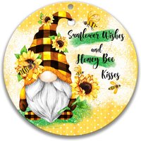 Gnom Sonnenblume Wünscht Honigbiene Küsst, Niedliches Sommerzwerg-Zeichen, Sonnenblumenzwerg 8cm 12 Zoll Kreisförmiger Gnom, Sommerzwerg Dekor von SignsbyLindaNee