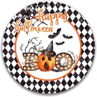 Halloween Rund Metall Kranz Schild - Wählen Sie Ihre Größe Runder Mitte Boo Kürbis Hexen X-Hal006 von SignsbyLindaNee