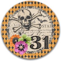 Halloween Schild, Totenkopf Und Knochen Kranz 20 cm Runde Türbehang, 7, 5 Wohndekor, Urlaub Metallschild, Veranda Dekorationen, X-Hal002 von SignsbyLindaNee